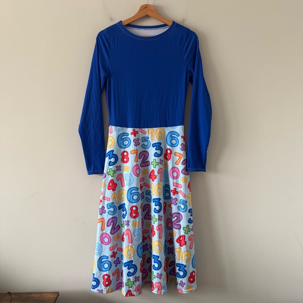 Math Teacher Numbers Womens Dress Size M Long Sleeve Academia Modest Elementary